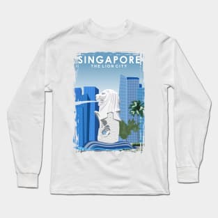 Singapore Lion City Travel Poster Art Print Long Sleeve T-Shirt